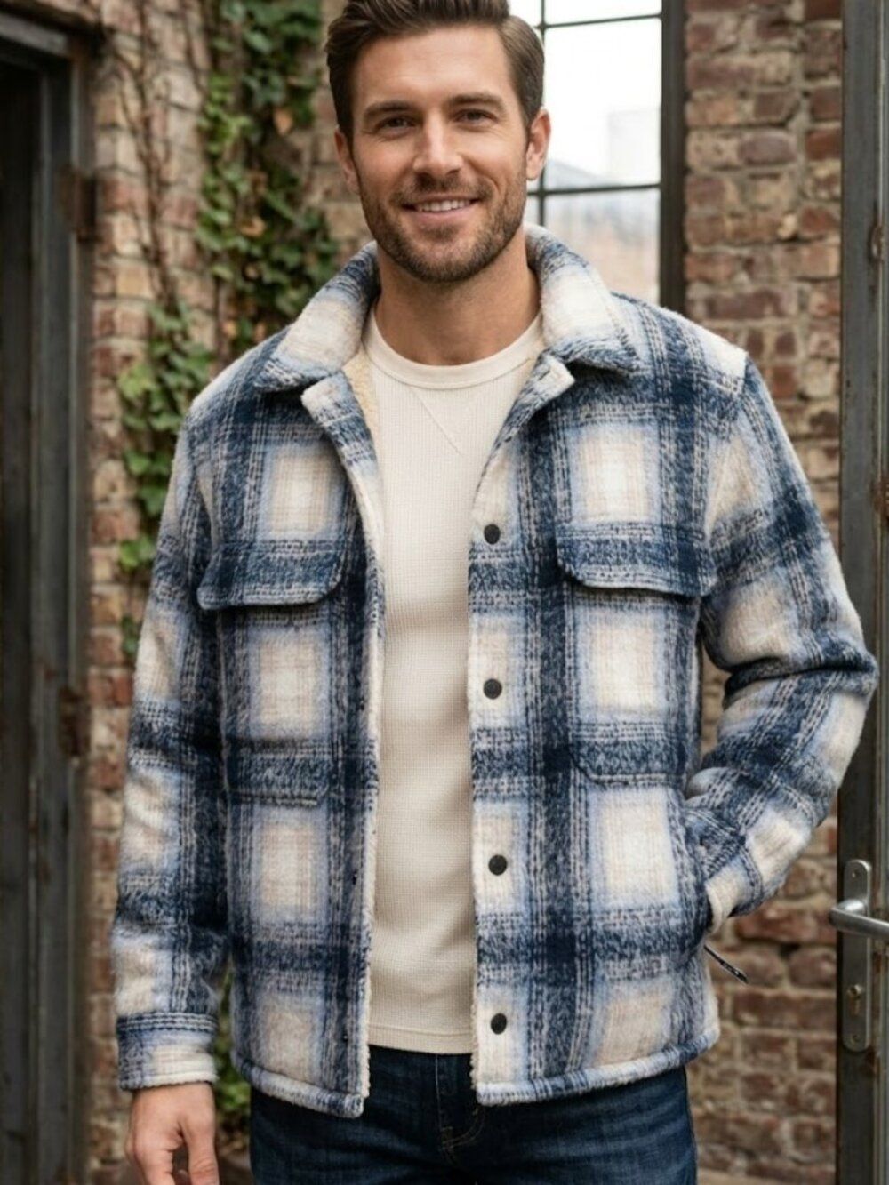 Abercrombie & Fitch Sherpa Lined Relaxed Fit Shaggy Plaid Men's Jacket M